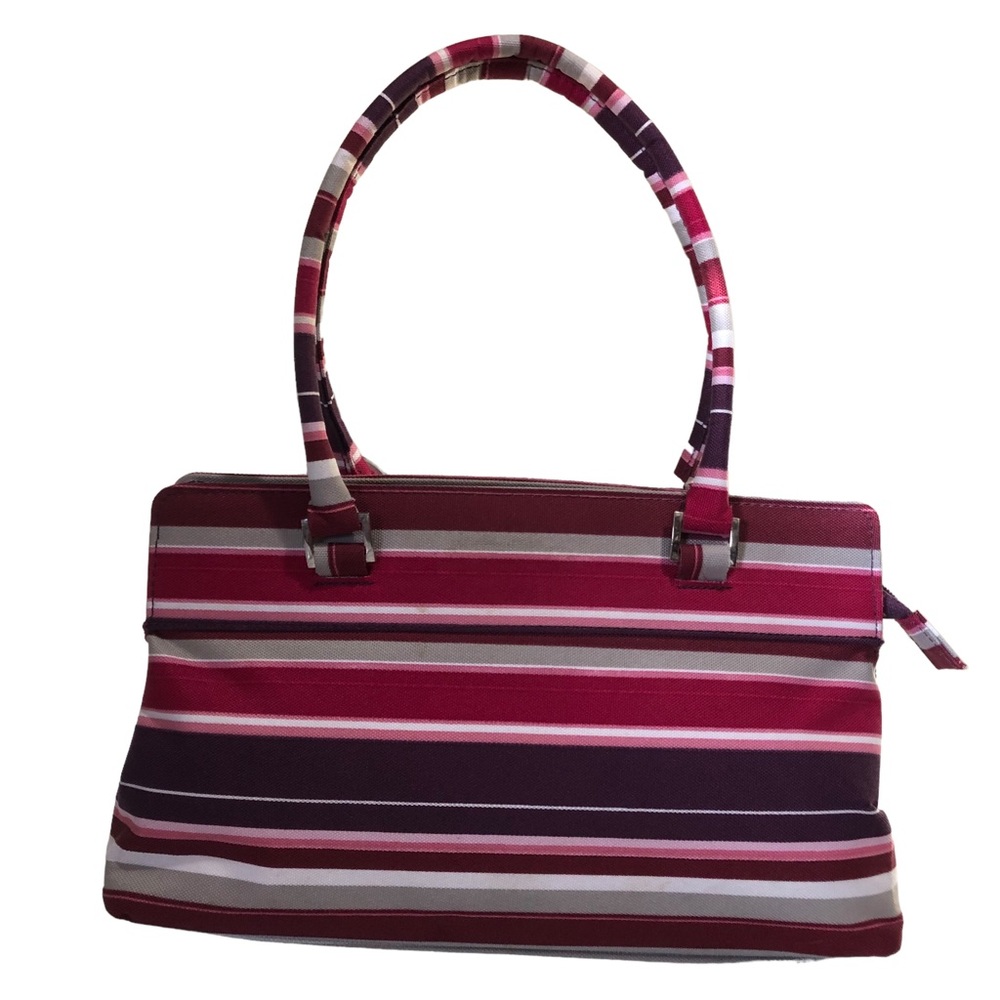 Striped Handbag Tan, Purple and Pink